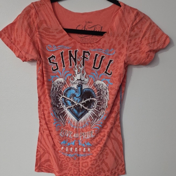 Sinful Tops - Sinful T-Shirt with Heart Graphic